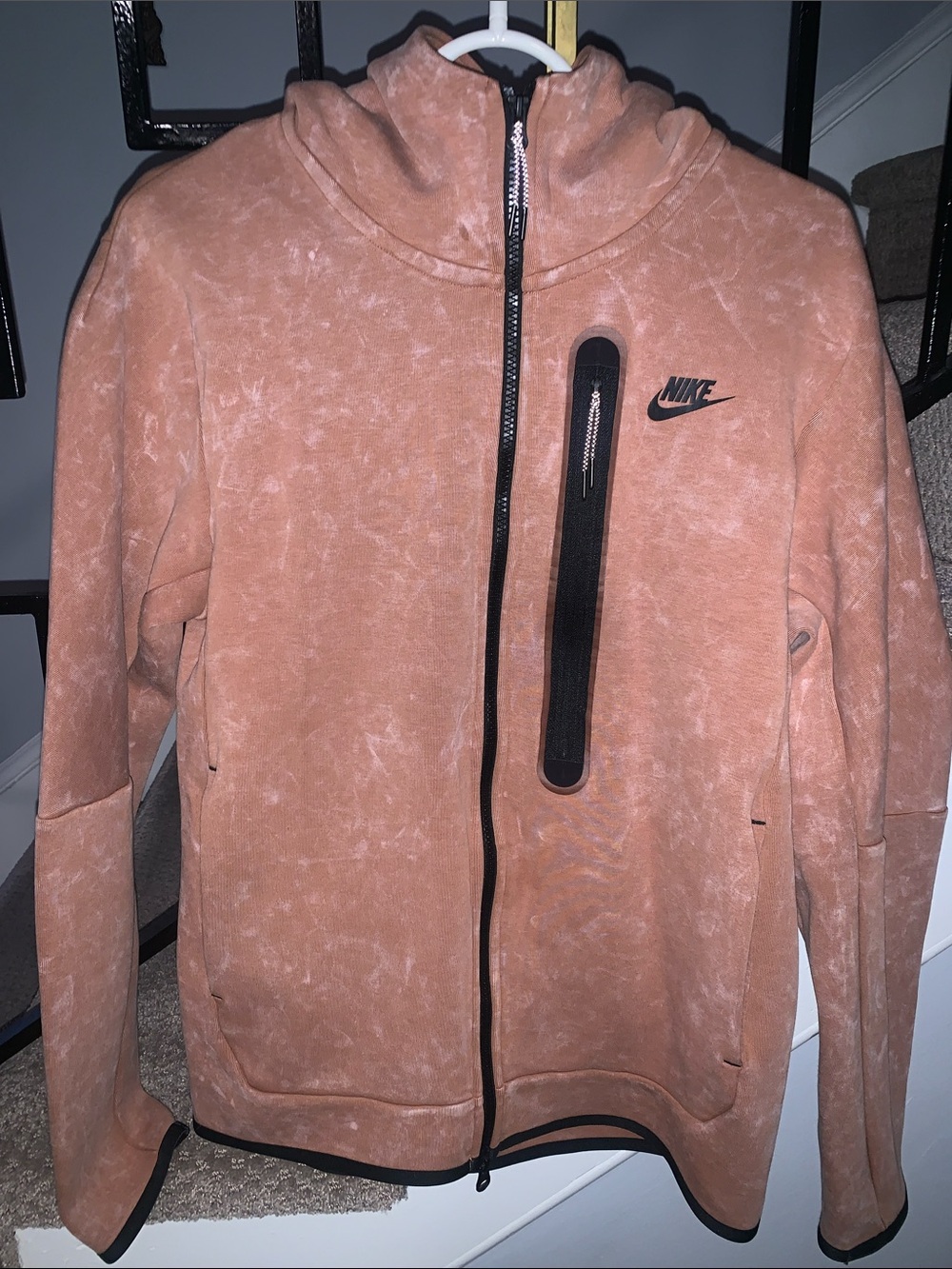 Nike Pinkish Orange Zip-Up Hooded Jacket with Black Trim